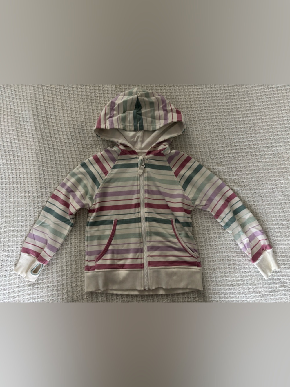 Little Sleepies Cream Zip Hoodie with Pink, Teal & Purple Stripes